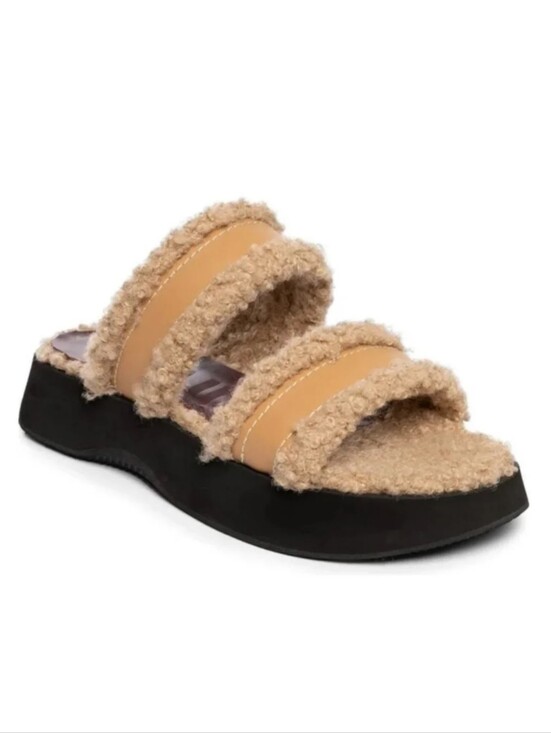 STAUD Shoes - Staud Siesta Shearling Slides in Brown